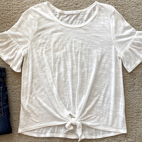 White Tie Front Short Sleeve Tee - Picture 2 of 7